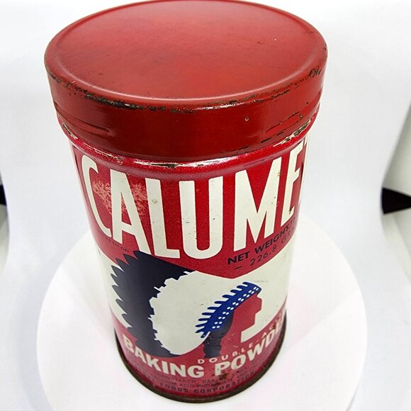 Vintage 1950'S CALUMET Double-Acting Baking Powder Tin Can 1/2 lb. N.Y. USA - Picture 3 of 13